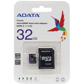 تصویر کارت حافظه ا‎ی‌دیتا مدل SDHC UHS-I +ADP V10 R80W25 با ظرفیت 32 گیگابایت به همراه آداپتور ADATA MEMORY CARD SDHC UHS-I +ADP V10 R80 W25 32GB