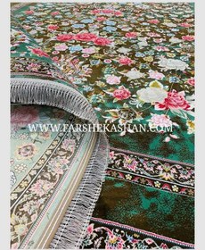تصویر فرش ۱۲۰۰ شانه طرح باغ گل رنگ سبز 