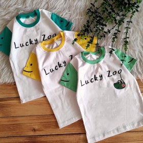 تصویر تیشرت سفیدنقلی بچگانه کد 1002 - سبزکمرنگ / 40 1002