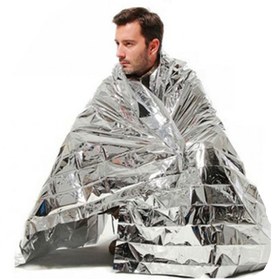 تصویر پتوی نجات دو طرفه ابعاد ۲۱۰×۱۶۰ سانتی متر طلایی نقره ای 