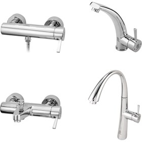 تصویر ست شیرآلات قهرمان مدل ارکیده - کروم Ghahraman Set Faucet Orchid Model