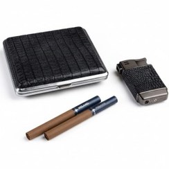 تصویر جعبه سیگار و فندک چرم گاو ایگوانا کد 10115 