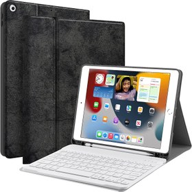 تصویر Keyboard Case for iPad 9th 8th 7th Generation 10.2" - JUQITECH Wireless Bluetooth Magnetic Detachable Keyboard iPad 9th/8th/7th Gen 2021/2020/2019 Stand Tablet Cover Case Built-in Pencil Holder, Black For 10.2 Black 