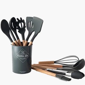 تصویر سرویس کفگیر و ملاقه - دسته بامبو - کرم روشن مایل به سفید 