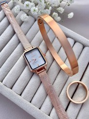 تصویر ساعت فنسی بند حصیری رزگلد 