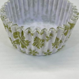 تصویر کپسول کاغذی مافین 25 عددی سفید گل سبز 