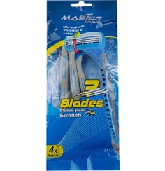 تصویر خودتراش آبی با سری متحرک 3تیغه بسته 4 عددی مستر شیو Master Shave 3Blade Blue 4Pcs Pivoting Head