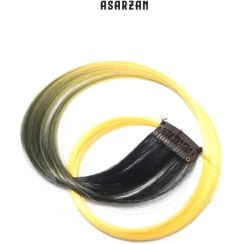 تصویر مو کلیپسی رنگی آمبره مشکی+زرد 