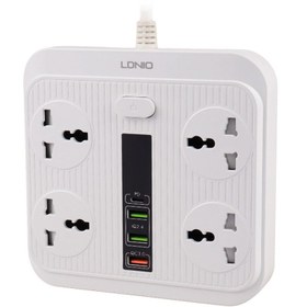 تصویر چند راهی 4 خانه برق ارت دار الدینیو SC-18 با کابل 2 متری + شارژر USB و Type-C Ldnio SC-18 Way Electricity Adapter 2M WITH 3 USB AND 1 Type-C PORT