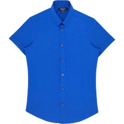 تصویر پیراهن آستین کوتاه مردانه کلاسیک ساده آبی مدل S311 