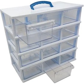 تصویر جعبه قطعات 12 کشو کریستالی قناد پلاست ا 12-drawer electronic components box 12-drawer electronic components box