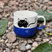 تصویر ماگ طرح گربه وارداتی آبی سفید - طرح 