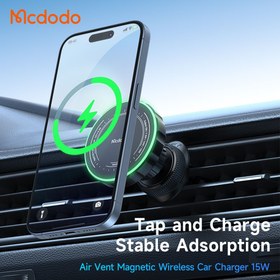 تصویر شارژر مگ سیف دریچه کولری مک دودو مدل CH-512 MCDODO CH-512 Atmosphere Light 15w Magnetic Wireless Car Charger