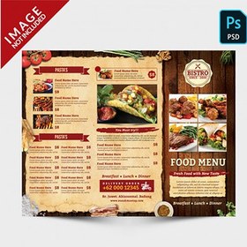 تصویر منو رستوران A4 سه لت – Vintage trifold menu front side 