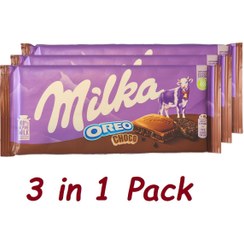 تصویر شکلات تخته‌ای میلکا مدل اورئو شکلاتی، بسته 3 عددی Choco Oreo Milka Chocolate bar, 3 in 1