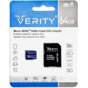 تصویر رم میکرو ۶۴ گیگ وریتی Verity U3 C10 80MB/s + خشاب ا VERITY MICRO SD UHS-I 64GB CARD MEMORY WITH ADAPTER VERITY MICRO SD UHS-I 64GB CARD MEMORY WITH ADAPTER