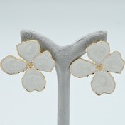 تصویر گوشواره میخی میناکاری رنگی دور طلایی 