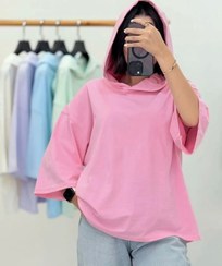 تصویر تیشرت باکسی کلاهدار 852 - صورتی 