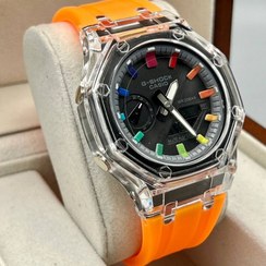 تصویر ساعت جیشاک کاسیو 2100 G-shock موتور پمپی رنگ نارنجی با جعبه و ارسال 