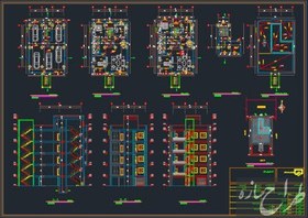 تصویر اتوکد نما و پلان های معماری ساختمان ۵ طبقه ۱۰ در ۱۴ متر 