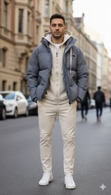 تصویر کاپشن اسپرت دو تکه طوسی کرم - 2XL 