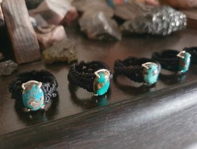 تصویر انگشتر مکرمه فیروزه نیشابور Turquoise micro macrame ring