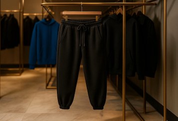 تصویر شلوار جاگر مشکی پارچه دورس سه نخ پنبه مردانه | استایل پاییزی مدرن Men's black jogger pants, three-thread cotton, dorsum fabric | Modern autumn style