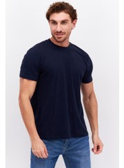 تصویر تیشرت بافت‌دار آستین کوتاه مردانه با فیت معمولی، آبی تیره برند esprit Men Regular Fit Crew Neck Short Sleeves Textured T-Shirt, Navy Blue