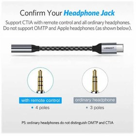 تصویر کابل تبدیل جک 3.5 میلی‌متری به Type-C یوگرین AV142 30632 UGREEN AV142 30632 3.5mm Female AUX to USB Type-C Cable