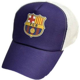 تصویر کلاه کپ فوتبالی مدل بارسلونا در رنگبندی - قرمز 