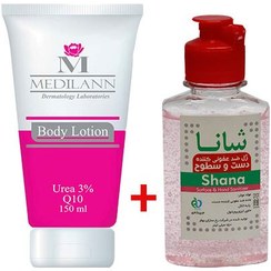 تصویر پک لوسیون بدن مدیلن و ژل ضدعفونی کننده دست و سطوح شانا Shana And Medilann Pack