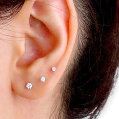 تصویر ست سه تایی گوشواره جواهری تک نگین زیرکونیا اورجینال ویتنام برند Six Large stud earrings with white zircon