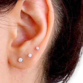 تصویر ست سه تایی گوشواره جواهری تک نگین زیرکونیا اورجینال ویتنام برند Six Large stud earrings with white zircon