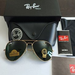 تصویر عینک آفتابی ریبن خلبانی RayBan مدل 3026 شیشه سبز فریم طلایی 