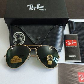 تصویر عینک آفتابی ریبن خلبانی RayBan مدل 3026 شیشه سبز فریم طلایی کد 787 