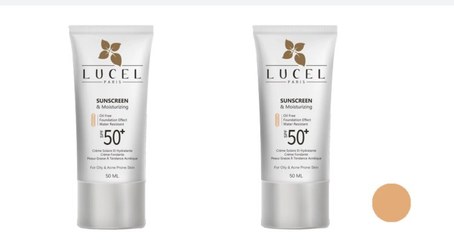 تصویر ضد آفتاب رنگی پوست چرب و مختلط برند lucel sunscreen$moisturizing