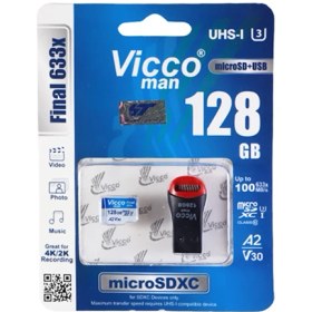 تصویر رم میکرو microSDXC ویکومن مدل Final 633x کلاس 10 استاندارد UHS-I U3 A2 V30 سرعت 100MBs ظرفیت 128 گیگابایت به همراه مبدل میکرو به USB 