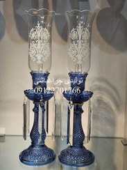 تصویر شمعدان کریستالی باکارات رنگ آبی 