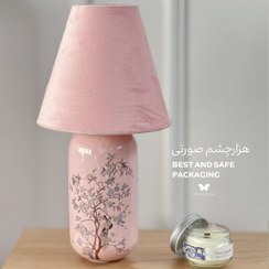 تصویر آباژور دست ساز سرامیکی هرمدر مدل هزارچشم صورتی 