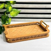 تصویر سینی چوبی مستطیل بزرگ مشبک دسته طلایی‎ 