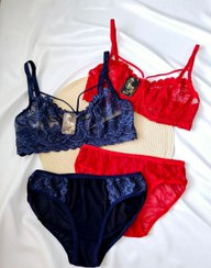تصویر ست لباس زیر زنانه دانتل قلبی فنردار ژوبین رنگ قرمز سایز ۸۰ 