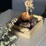 تصویر سینی حصیری طرح دسته بامبو مناسب پذیرایی 