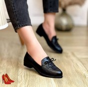 تصویر کفش کالج زنانه مدل برگی سوگو رنگ قهوه ای و مشکی 