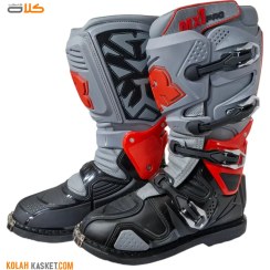 تصویر بوت موتور سواری لولا دار تایگر رنگ طوسی مدل MX1pro Tiger hinged motorcycle boots, gray color, model MX1pro