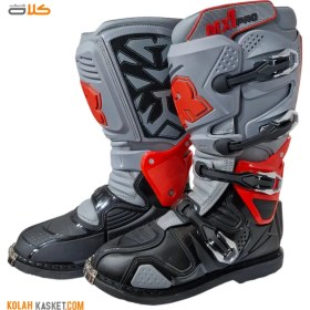 تصویر بوت موتور سواری لولا دار تایگر رنگ طوسی مدل MX1pro Tiger hinged motorcycle boots, gray color, model MX1pro