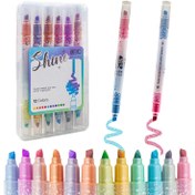 تصویر ماژیک هایلایتر ۱۲ رنگ شاین دار بسته ۶ عددی 