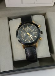 تصویر ساعت زنانه بند چرمی مشکی طلایی سیتیزن 