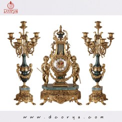 تصویر ساعت و شمعدان ریسه ای برنز آنتیک 