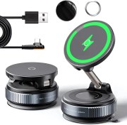 تصویر هولدر موبایل مگ‌سیف خودرو با شارژر وایرلس 15 وات x68w | نگهدارنده مغناطیسی وکیومی مناسب آیفون 12 تا 16 با چرخش 360 درجه 
