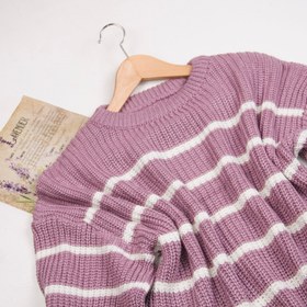 تصویر پلیور بافت زنانه مدل آستین بلند طرح راه راه 